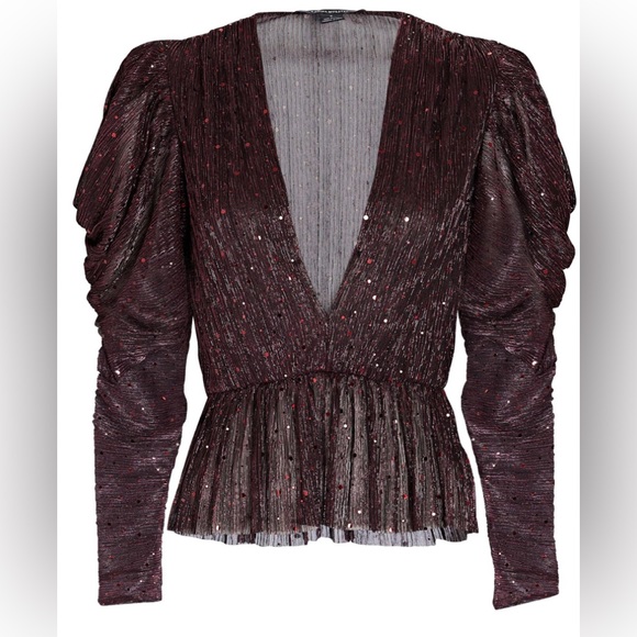 NWT SABINA MUSAYEV Bruno Sequined Lurex Peplum Top - Picture 5 of 13